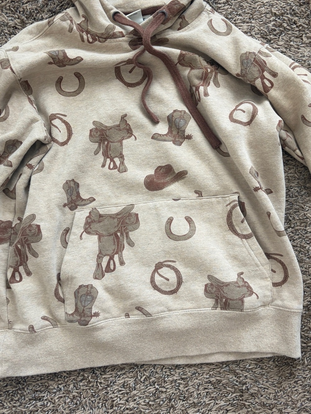 Ariat Beige & Brown Western Print Hoodie Sweater - Picture 3 of 5